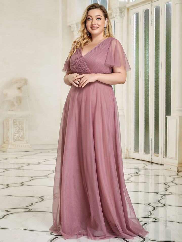 EVELYN DOUBLE V-NECK SHORT SLEEVE GOWN