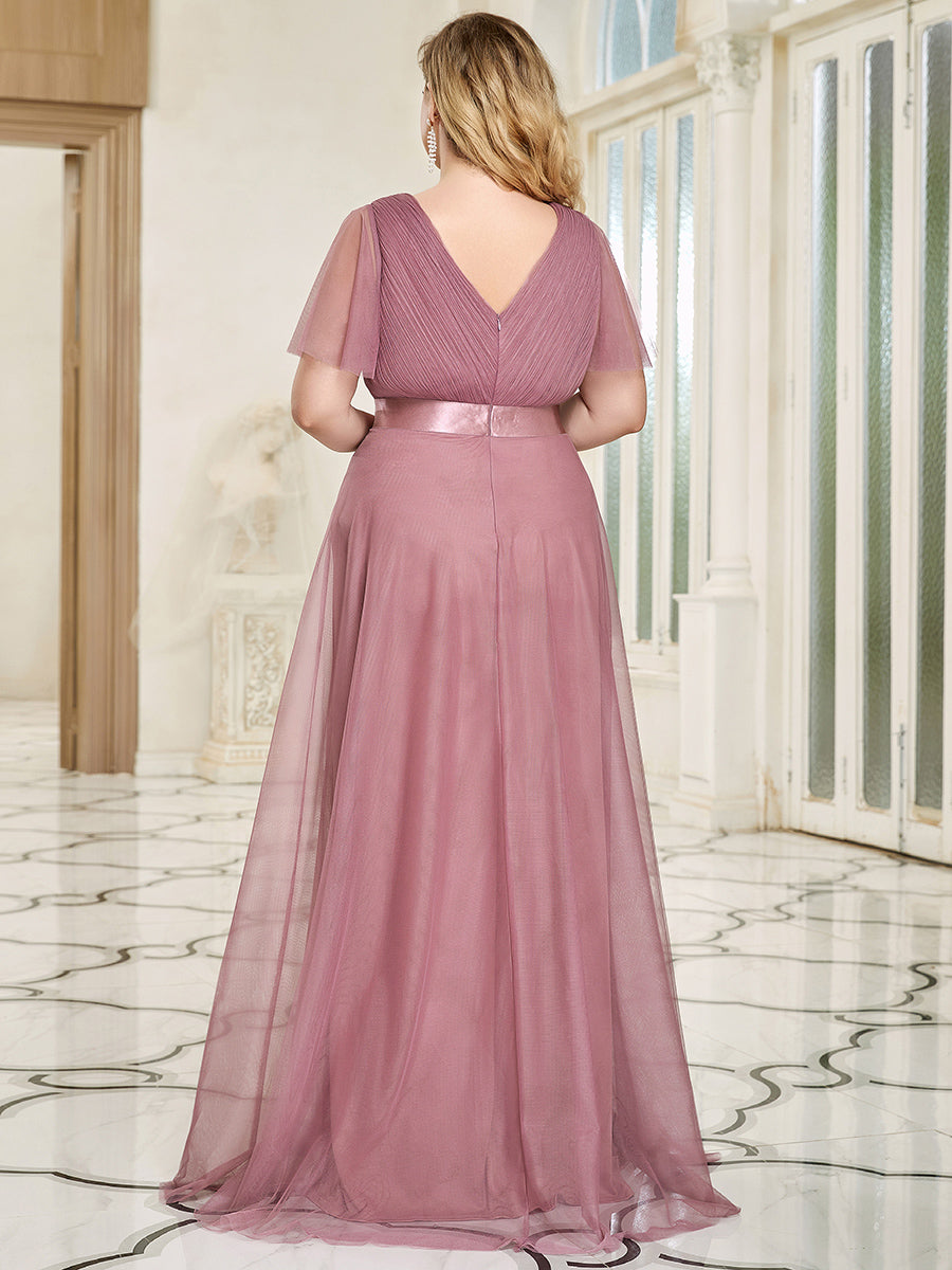 EVELYN DOUBLE V-NECK SHORT SLEEVE GOWN