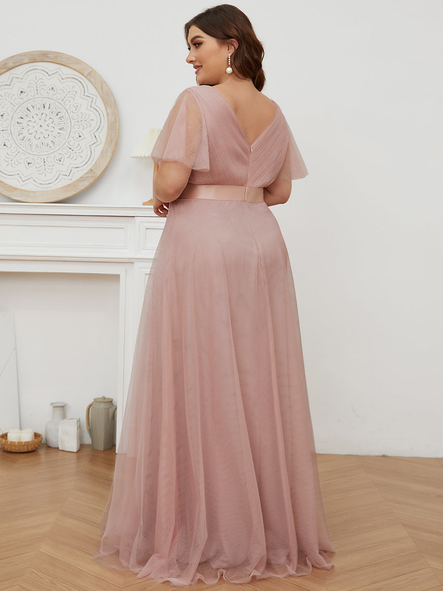 EVELYN DOUBLE V-NECK SHORT SLEEVE GOWN