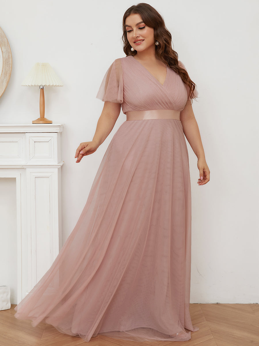 EVELYN DOUBLE V-NECK SHORT SLEEVE GOWN