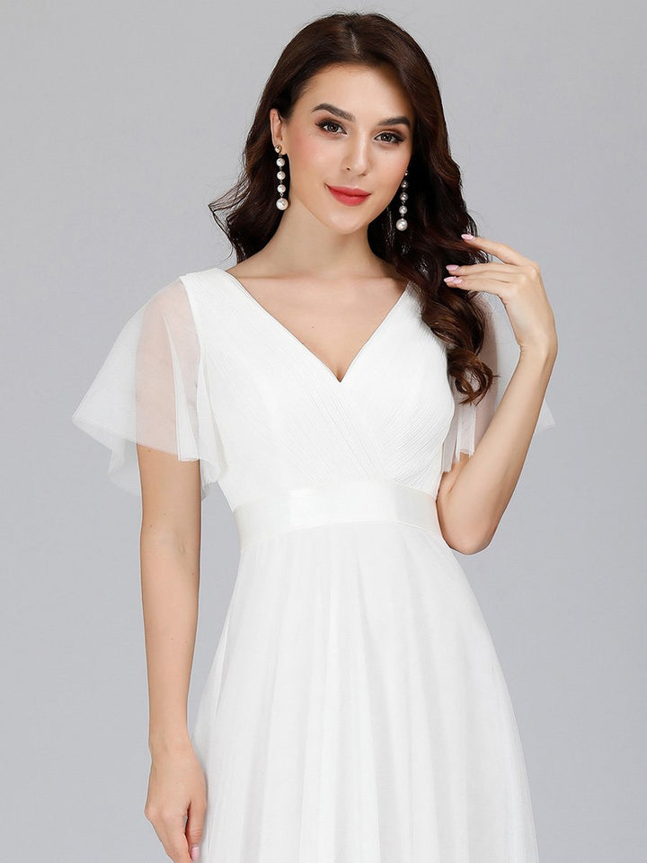 EVELYN DOUBLE V-NECK SHORT SLEEVE GOWN