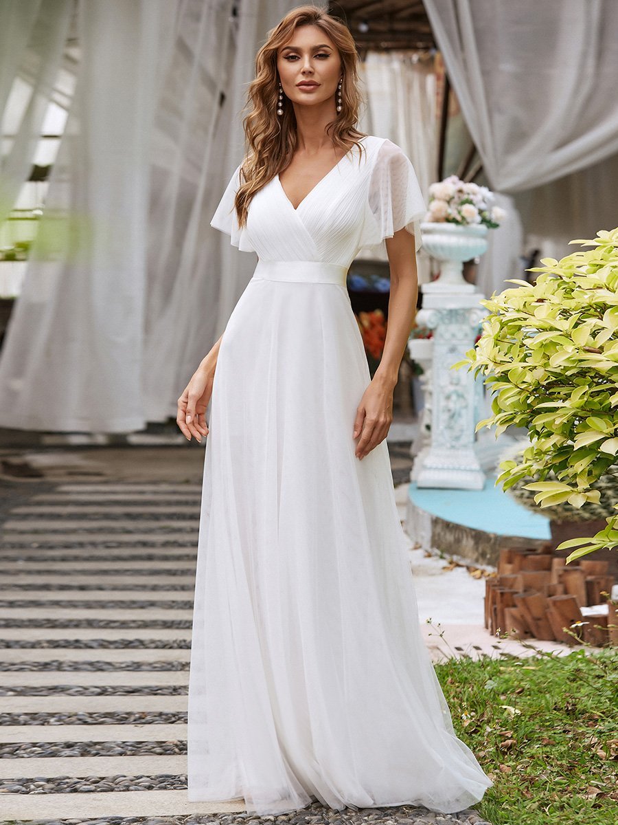 EVELYN DOUBLE V-NECK SHORT SLEEVE GOWN