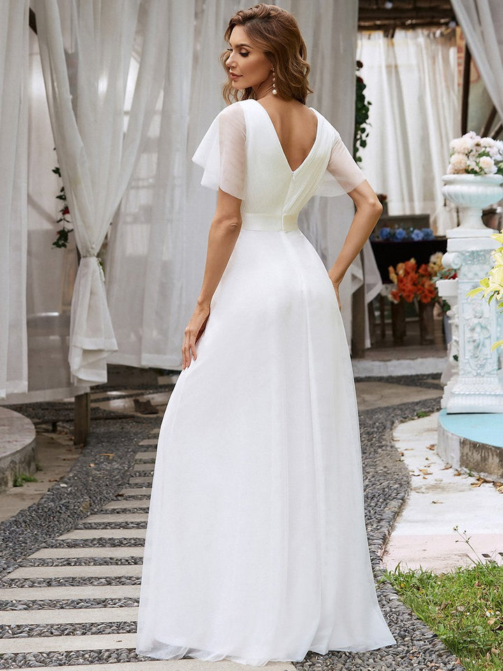 EVELYN DOUBLE V-NECK SHORT SLEEVE GOWN