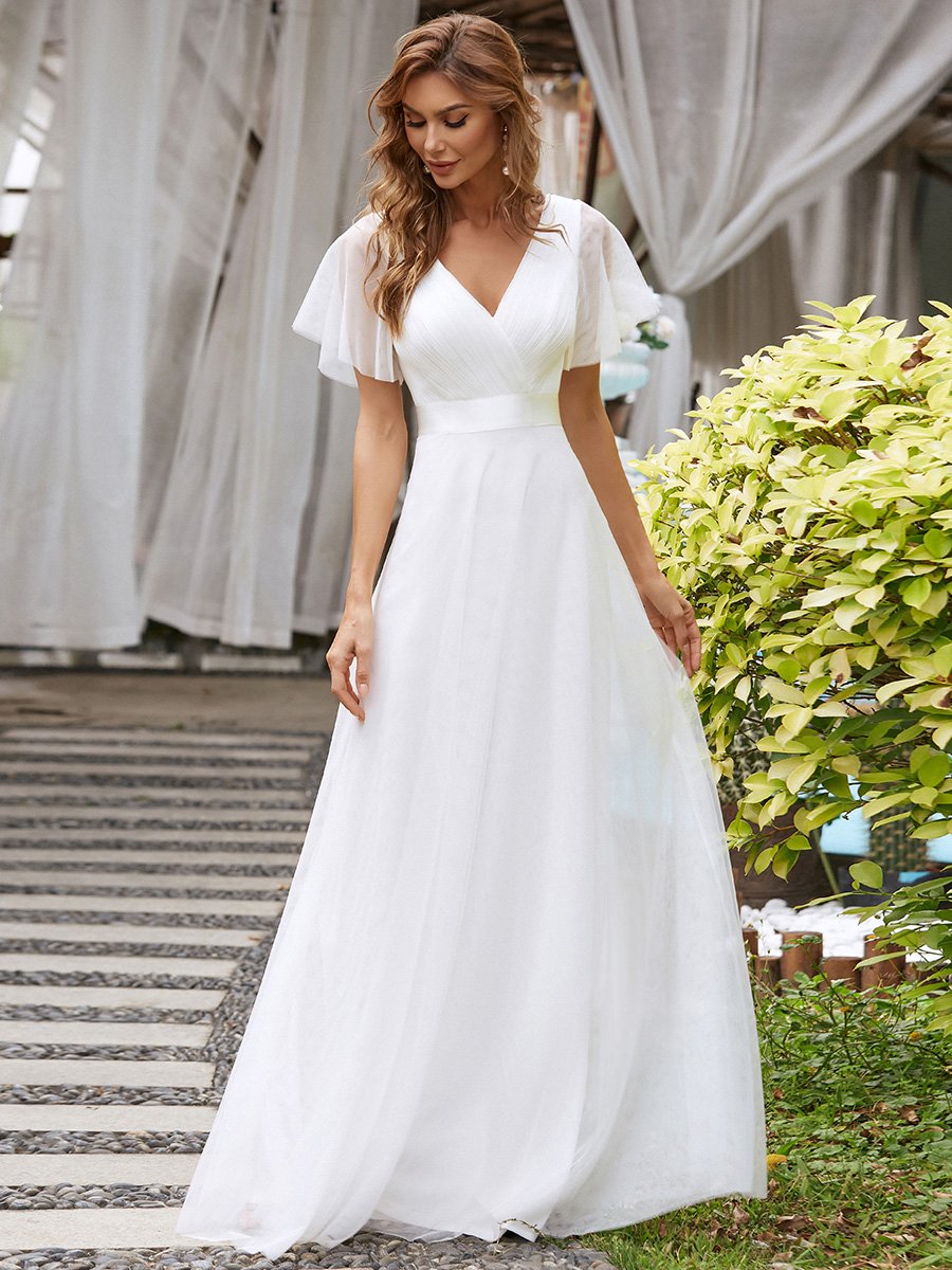 EVELYN DOUBLE V-NECK SHORT SLEEVE GOWN