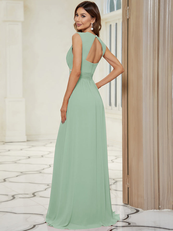 EMMA RUCHED V-NECK BRIDESMAID DRESS