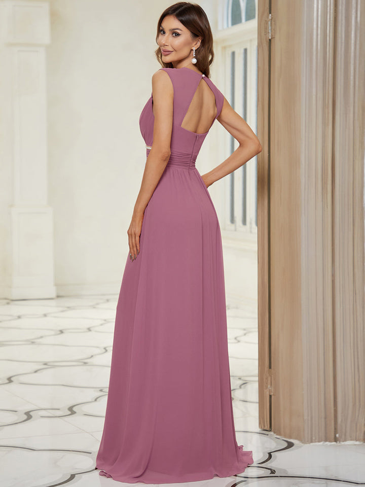 EMMA RUCHED V-NECK BRIDESMAID DRESS