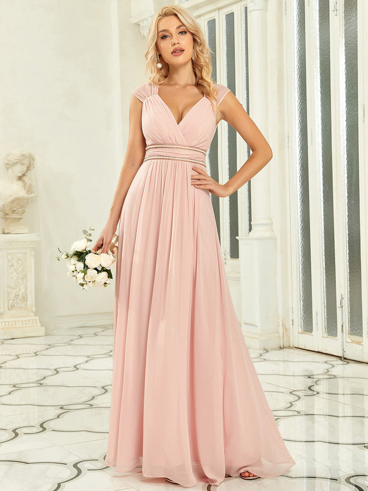 EMMA RUCHED V-NECK BRIDESMAID DRESS