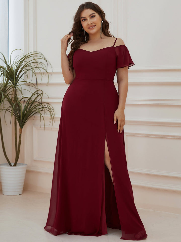 DOROTHY OFF-SHOULDER SPLIT V-NECK EVENING DRESS