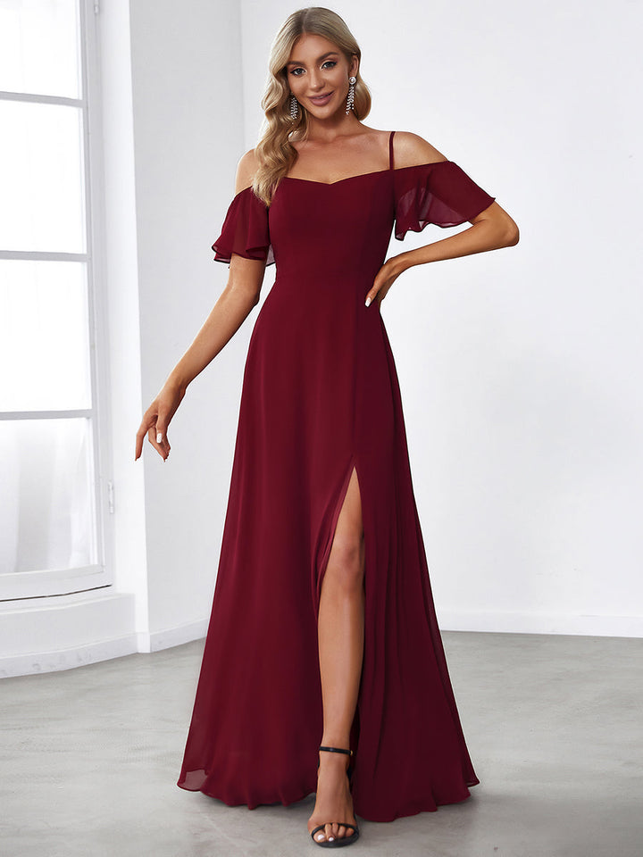 DOROTHY OFF-SHOULDER SPLIT V-NECK EVENING DRESS