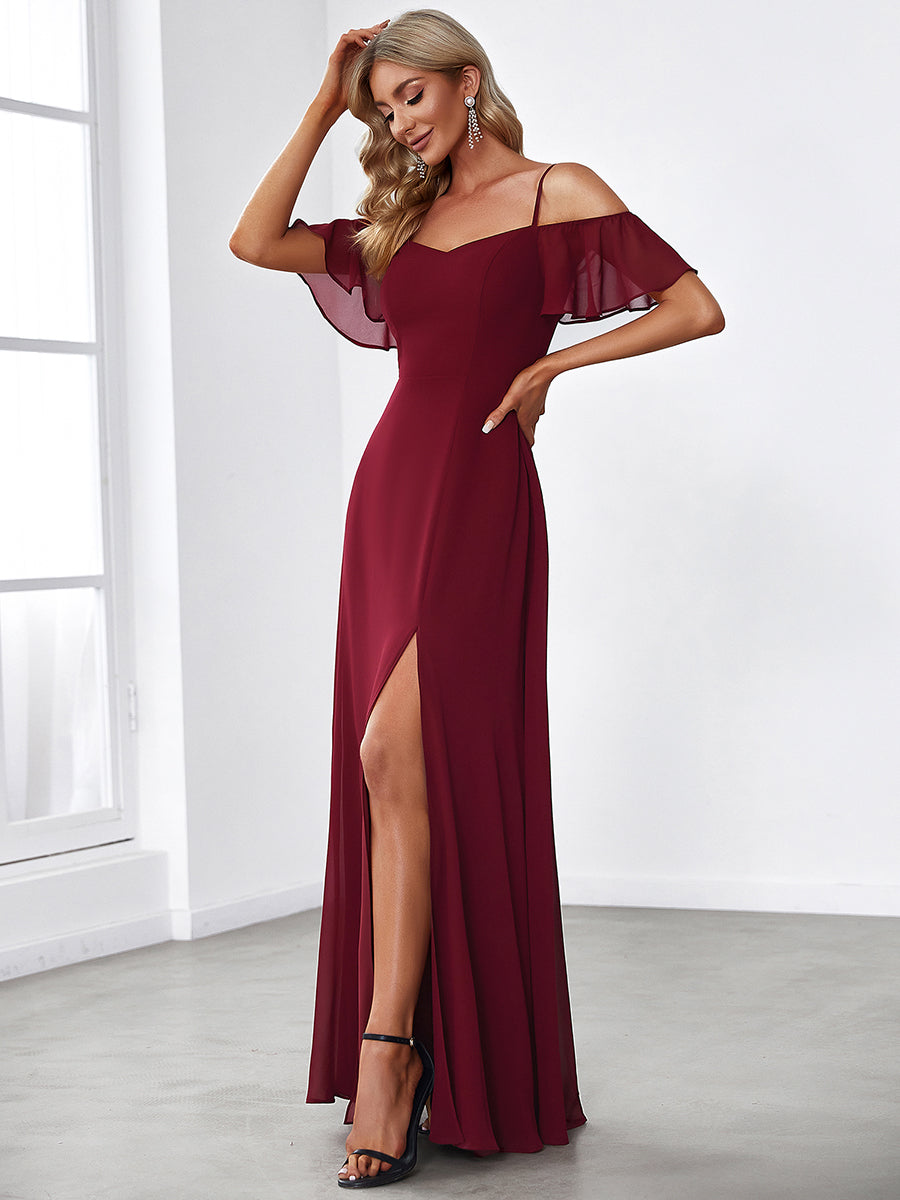 DOROTHY OFF-SHOULDER SPLIT V-NECK EVENING DRESS