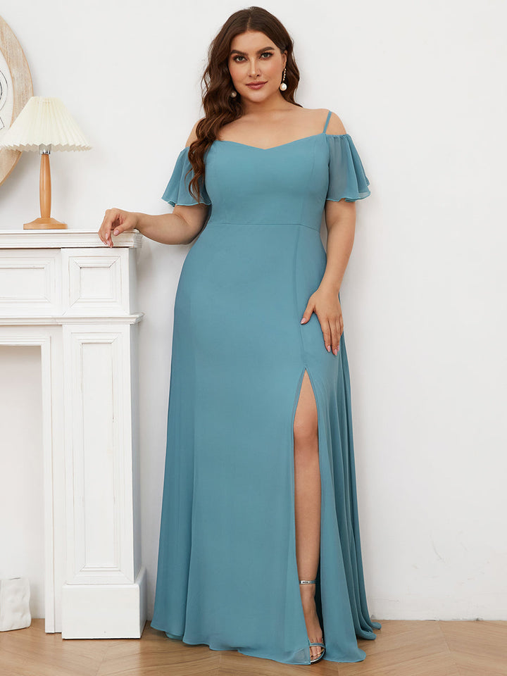 DOROTHY OFF-SHOULDER SPLIT V-NECK EVENING DRESS