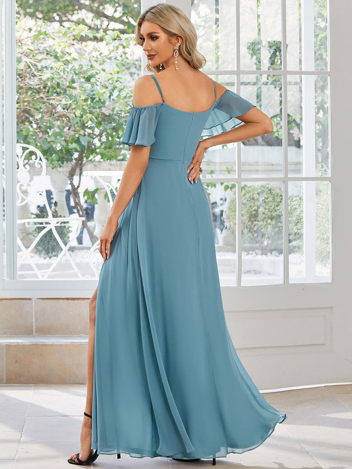 DOROTHY OFF-SHOULDER SPLIT V-NECK EVENING DRESS