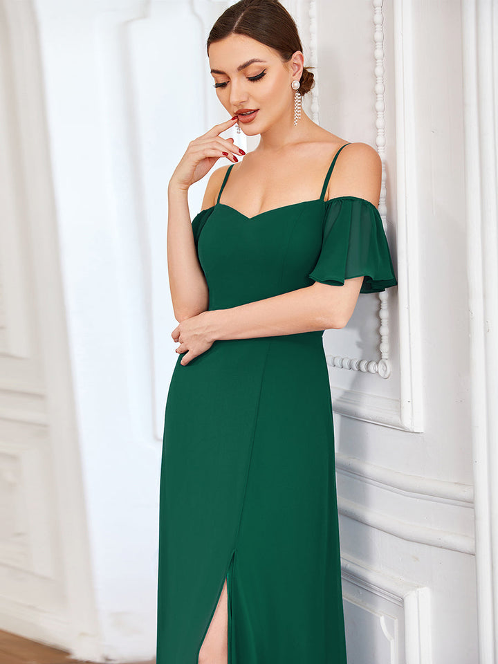 DOROTHY OFF-SHOULDER SPLIT V-NECK EVENING DRESS