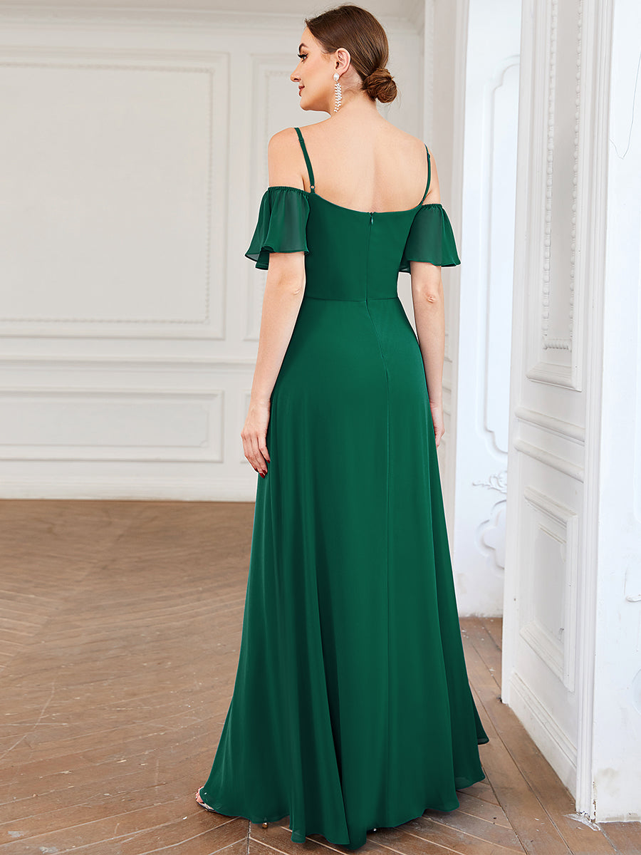 DOROTHY OFF-SHOULDER SPLIT V-NECK EVENING DRESS