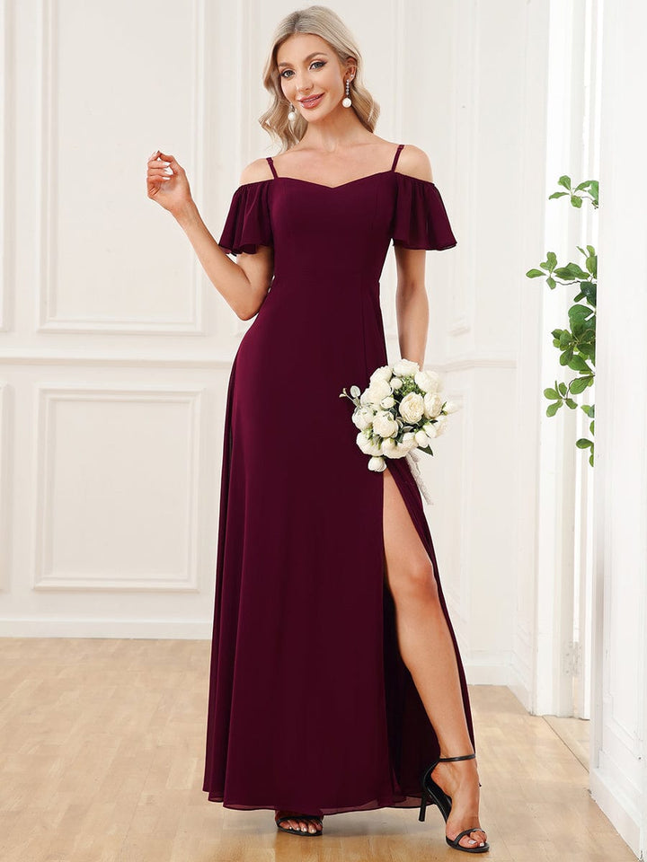 DOROTHY OFF-SHOULDER SPLIT V-NECK EVENING DRESS