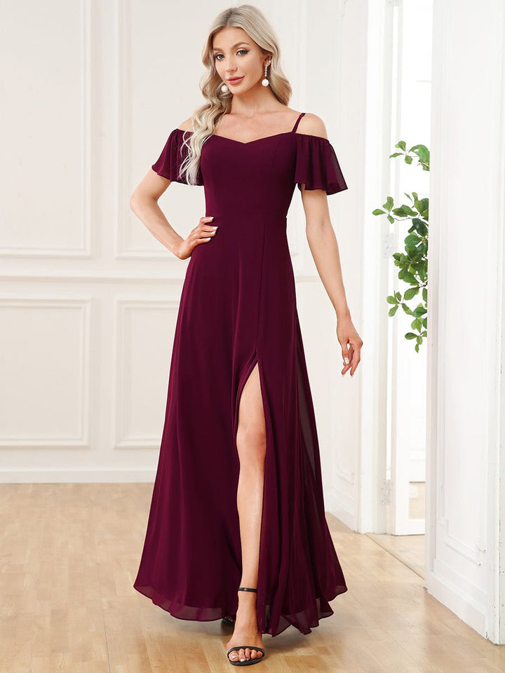 DOROTHY OFF-SHOULDER SPLIT V-NECK EVENING DRESS