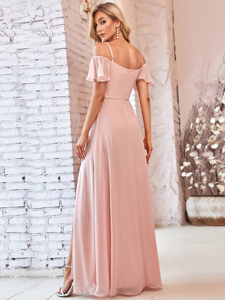 DOROTHY OFF-SHOULDER SPLIT V-NECK EVENING DRESS