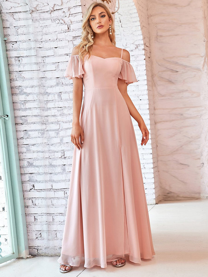 DOROTHY OFF-SHOULDER SPLIT V-NECK EVENING DRESS