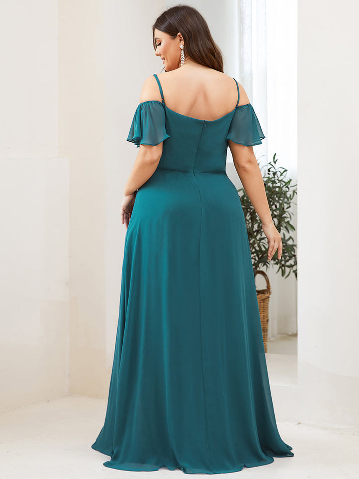 DOROTHY OFF-SHOULDER SPLIT V-NECK EVENING DRESS