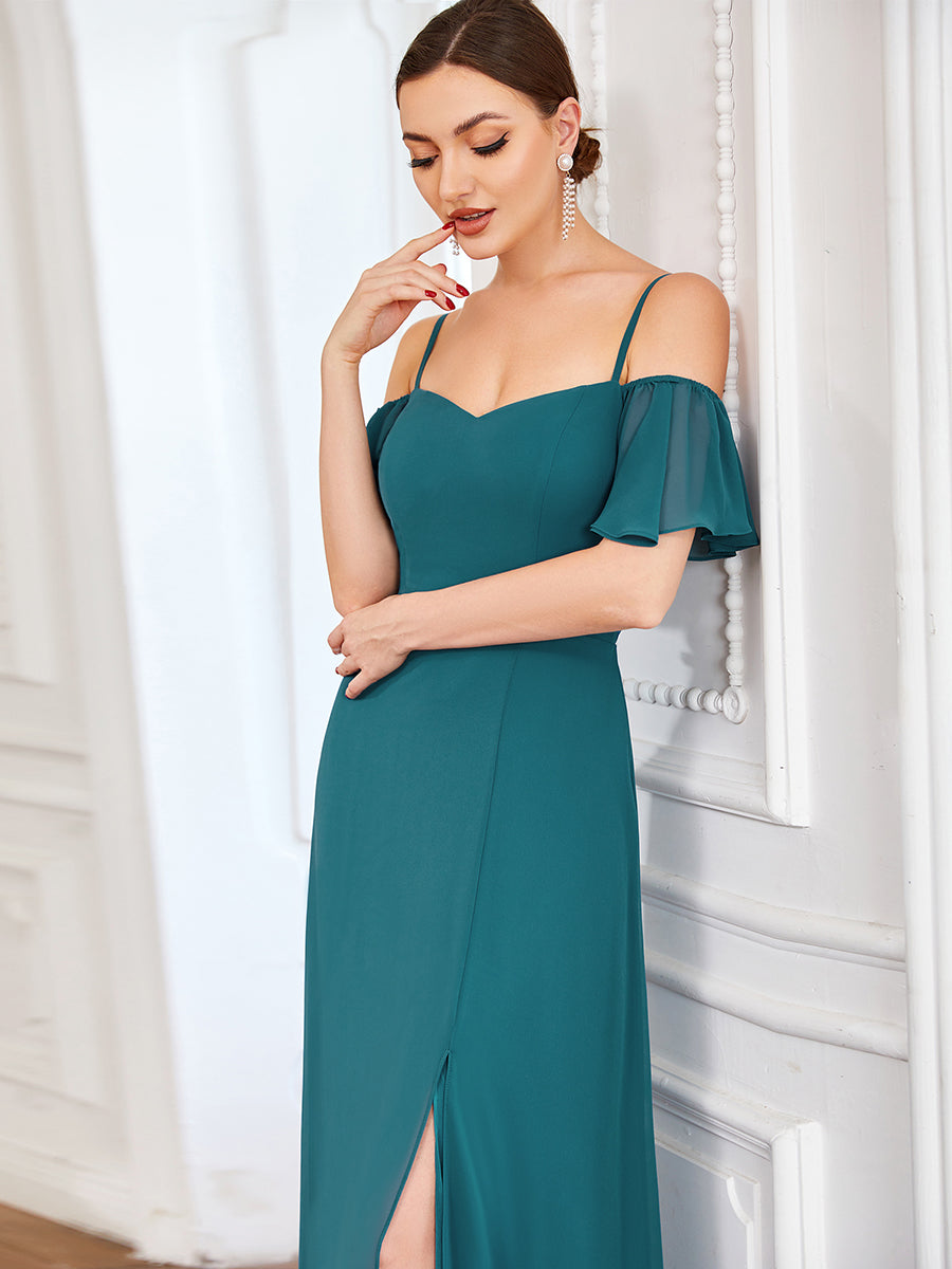 DOROTHY OFF-SHOULDER SPLIT V-NECK EVENING DRESS