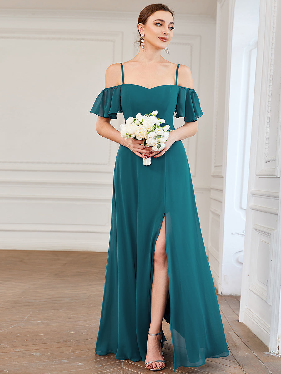 DOROTHY OFF-SHOULDER SPLIT V-NECK EVENING DRESS