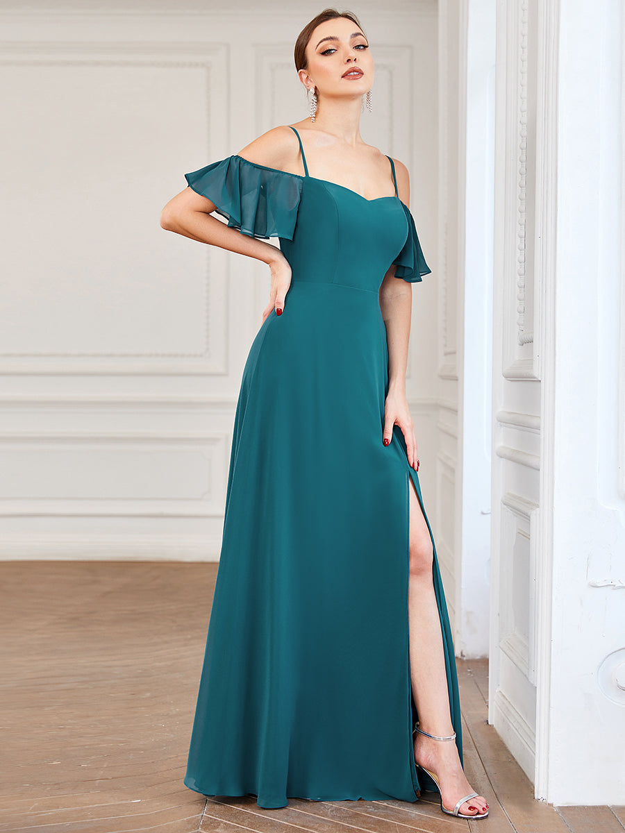 DOROTHY OFF-SHOULDER SPLIT V-NECK EVENING DRESS