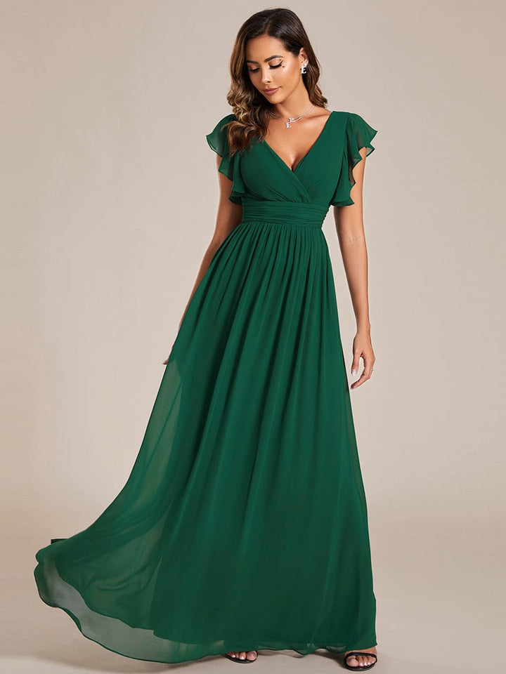 MABEL CHIFFON PLEATED SLEEVE BRIDESMAID DRESS