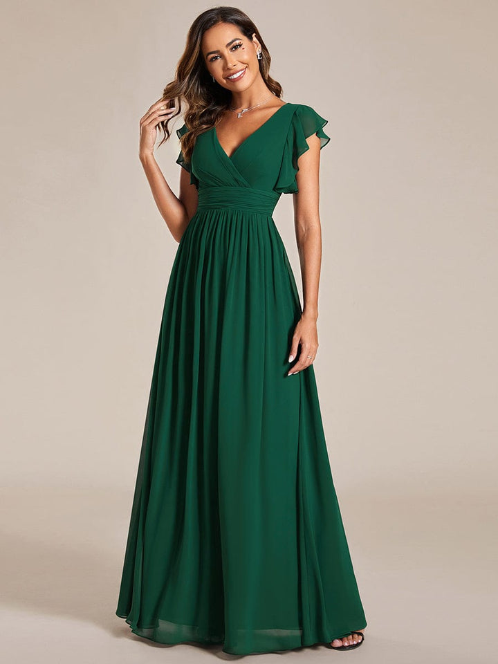 MABEL CHIFFON PLEATED SLEEVE BRIDESMAID DRESS