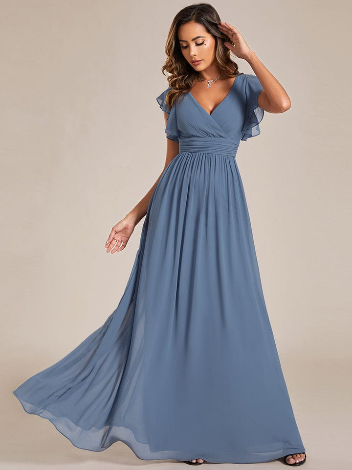 MABEL CHIFFON PLEATED SLEEVE BRIDESMAID DRESS