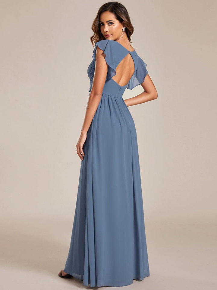 MABEL CHIFFON PLEATED SLEEVE BRIDESMAID DRESS