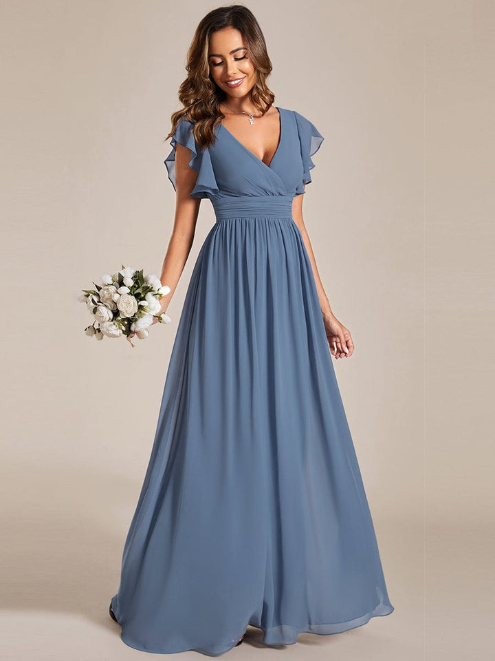 MABEL CHIFFON PLEATED SLEEVE BRIDESMAID DRESS