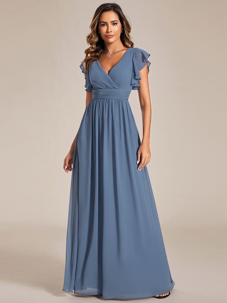 MABEL CHIFFON PLEATED SLEEVE BRIDESMAID DRESS