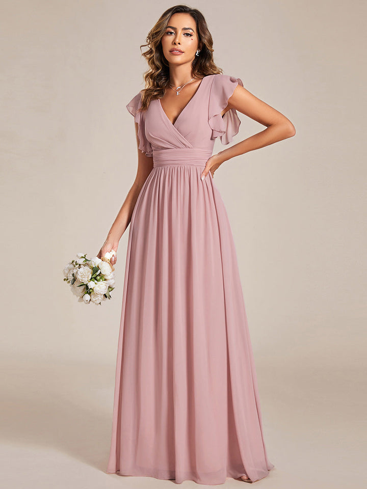 MABEL CHIFFON PLEATED SLEEVE BRIDESMAID DRESS