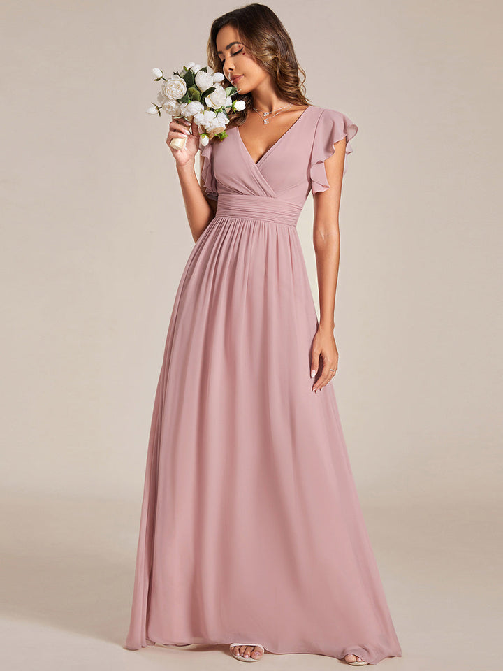 MABEL CHIFFON PLEATED SLEEVE BRIDESMAID DRESS