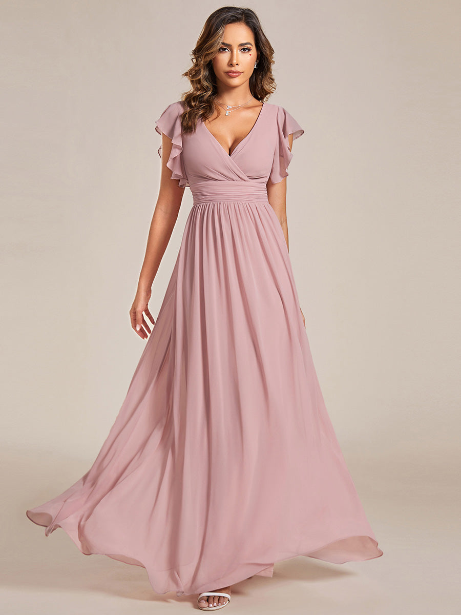 MABEL CHIFFON PLEATED SLEEVE BRIDESMAID DRESS