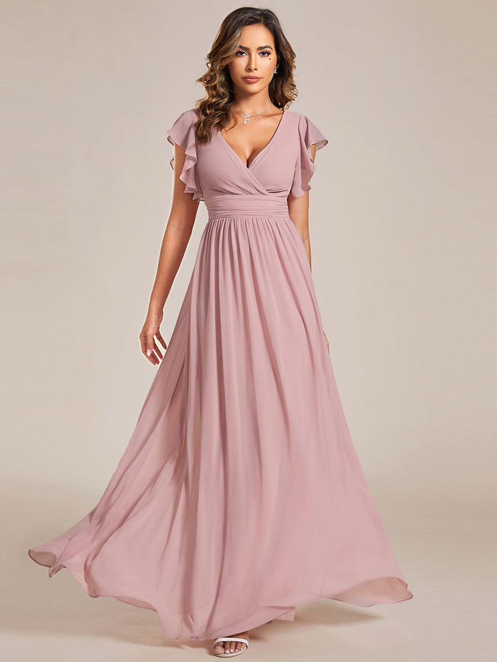 MABEL CHIFFON PLEATED SLEEVE BRIDESMAID DRESS