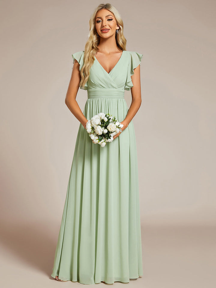 MABEL CHIFFON PLEATED SLEEVE BRIDESMAID DRESS