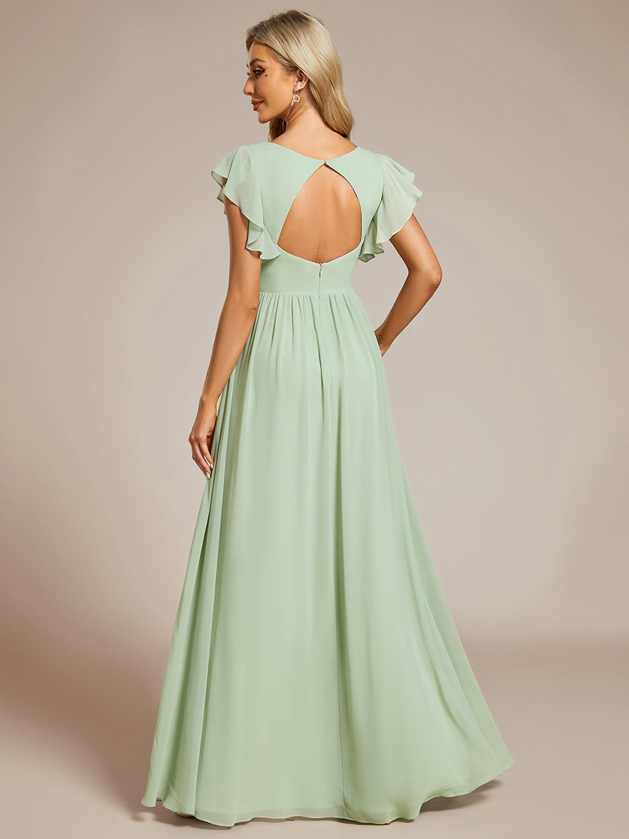 MABEL CHIFFON PLEATED SLEEVE BRIDESMAID DRESS