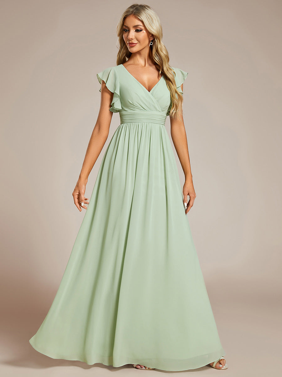 MABEL CHIFFON PLEATED SLEEVE BRIDESMAID DRESS