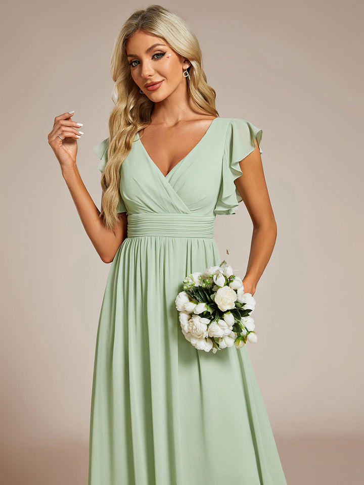 MABEL CHIFFON PLEATED SLEEVE BRIDESMAID DRESS