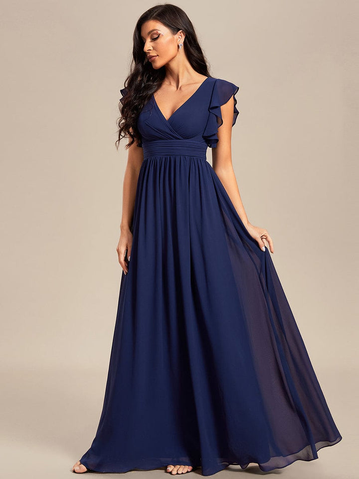 MABEL CHIFFON PLEATED SLEEVE BRIDESMAID DRESS