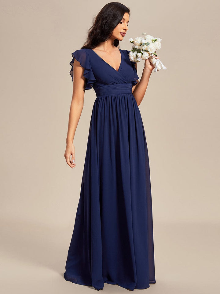 MABEL CHIFFON PLEATED SLEEVE BRIDESMAID DRESS