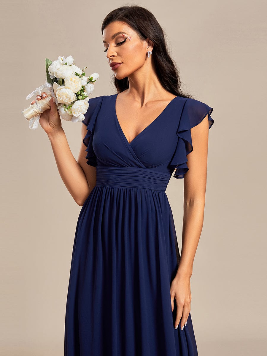 MABEL CHIFFON PLEATED SLEEVE BRIDESMAID DRESS