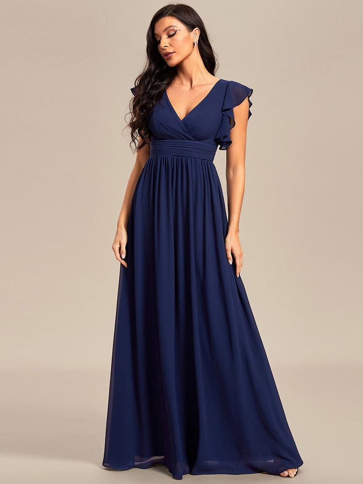 MABEL CHIFFON PLEATED SLEEVE BRIDESMAID DRESS