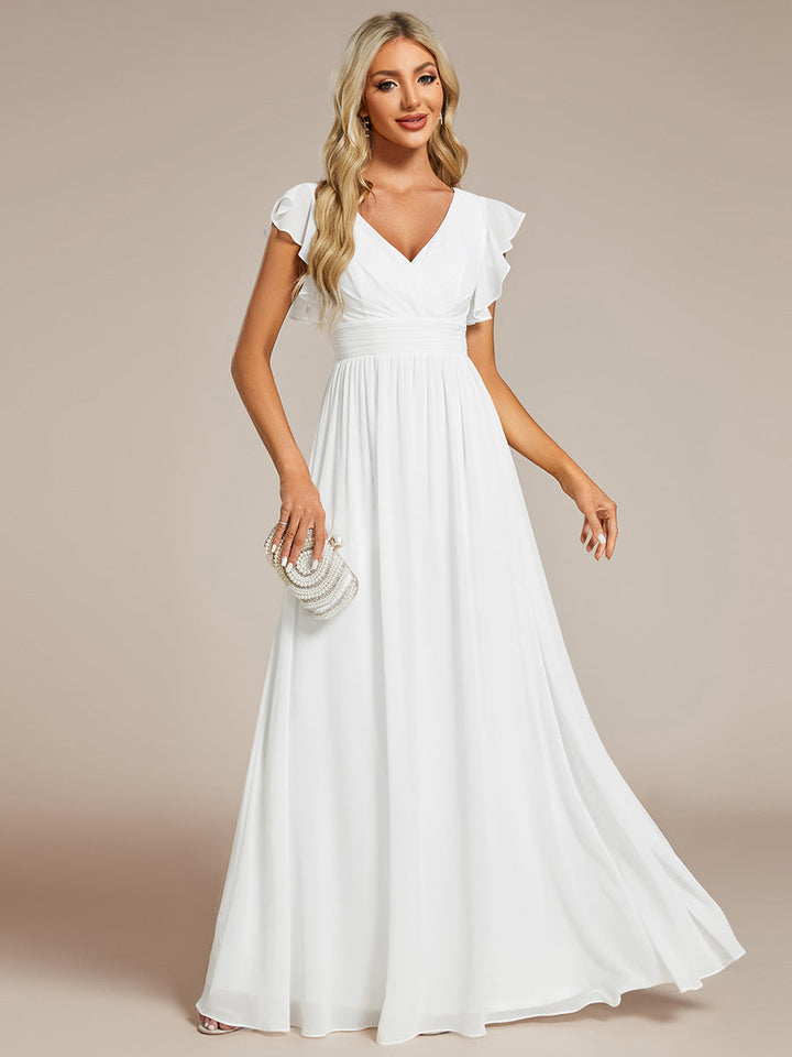 MABEL CHIFFON PLEATED SLEEVE BRIDESMAID DRESS