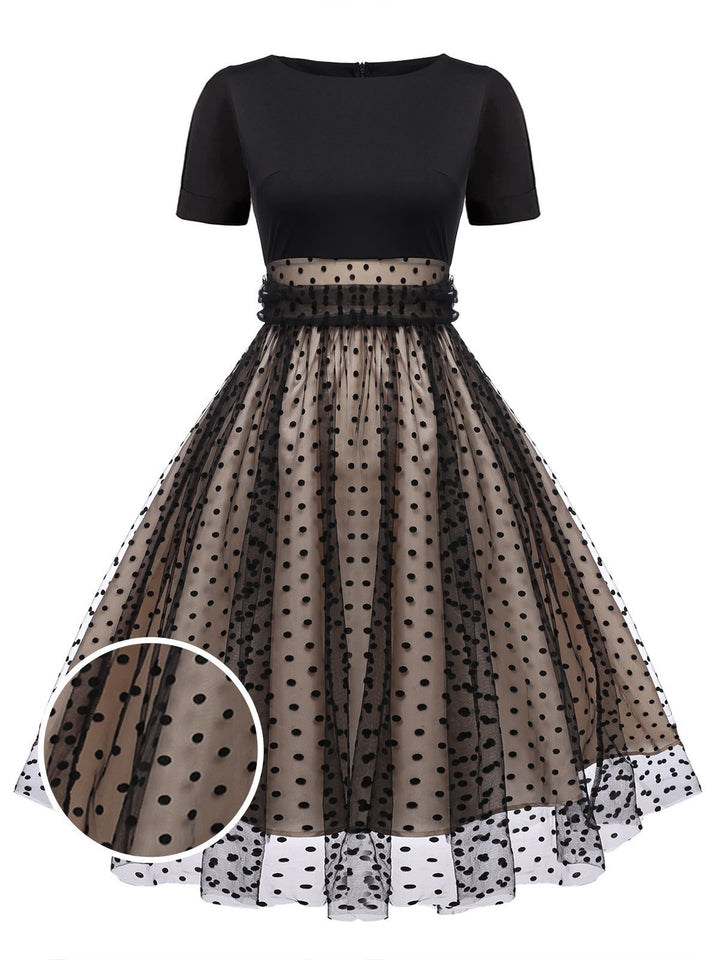 BERTHA | BLACK POLKA DOT SWING DRESS