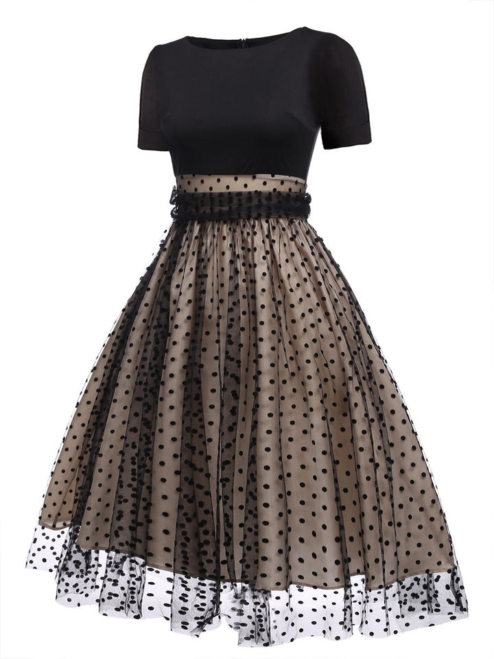 BERTHA | BLACK POLKA DOT SWING DRESS