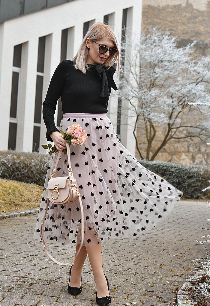 SIERRA | PINK LAYERED SKIRT WITH HEART DETAILS