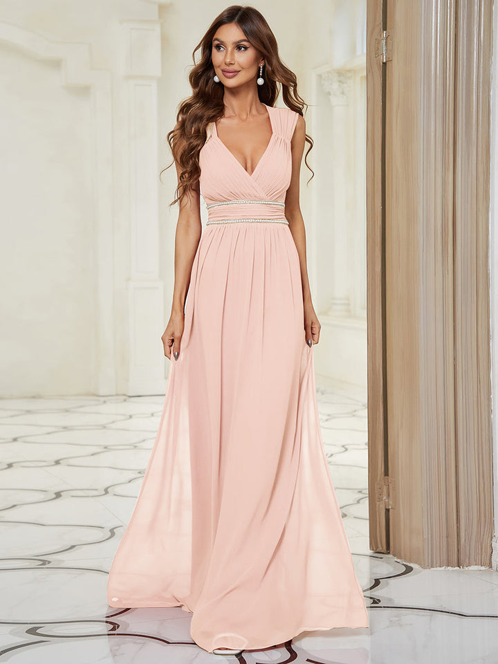 EMMA RUCHED V-NECK BRIDESMAID DRESS