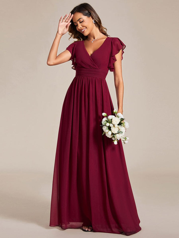 MABEL CHIFFON PLEATED SLEEVE BRIDESMAID DRESS